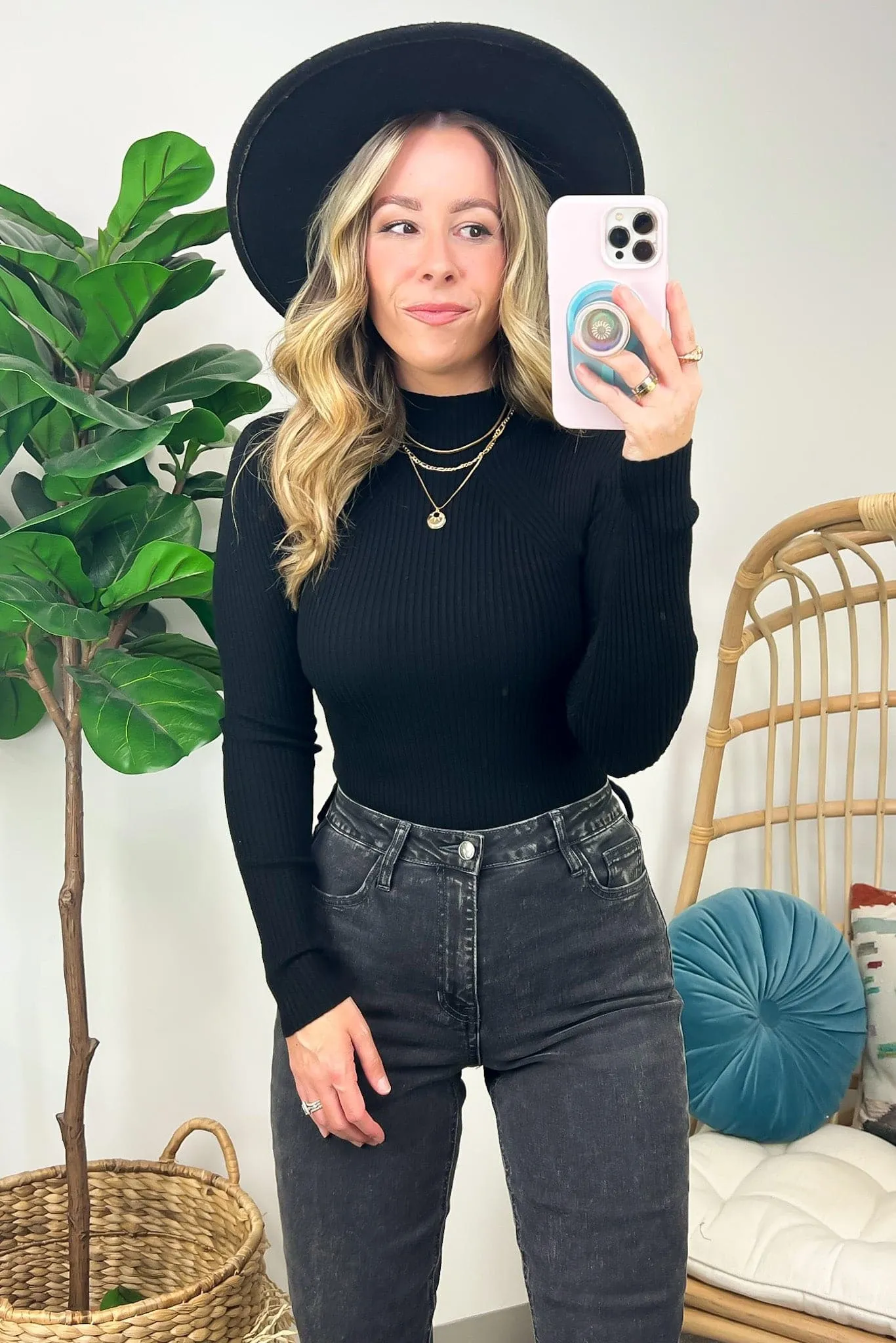 Almeidah Mock Neck Ribbed Knit Sweater - FINAL SALE