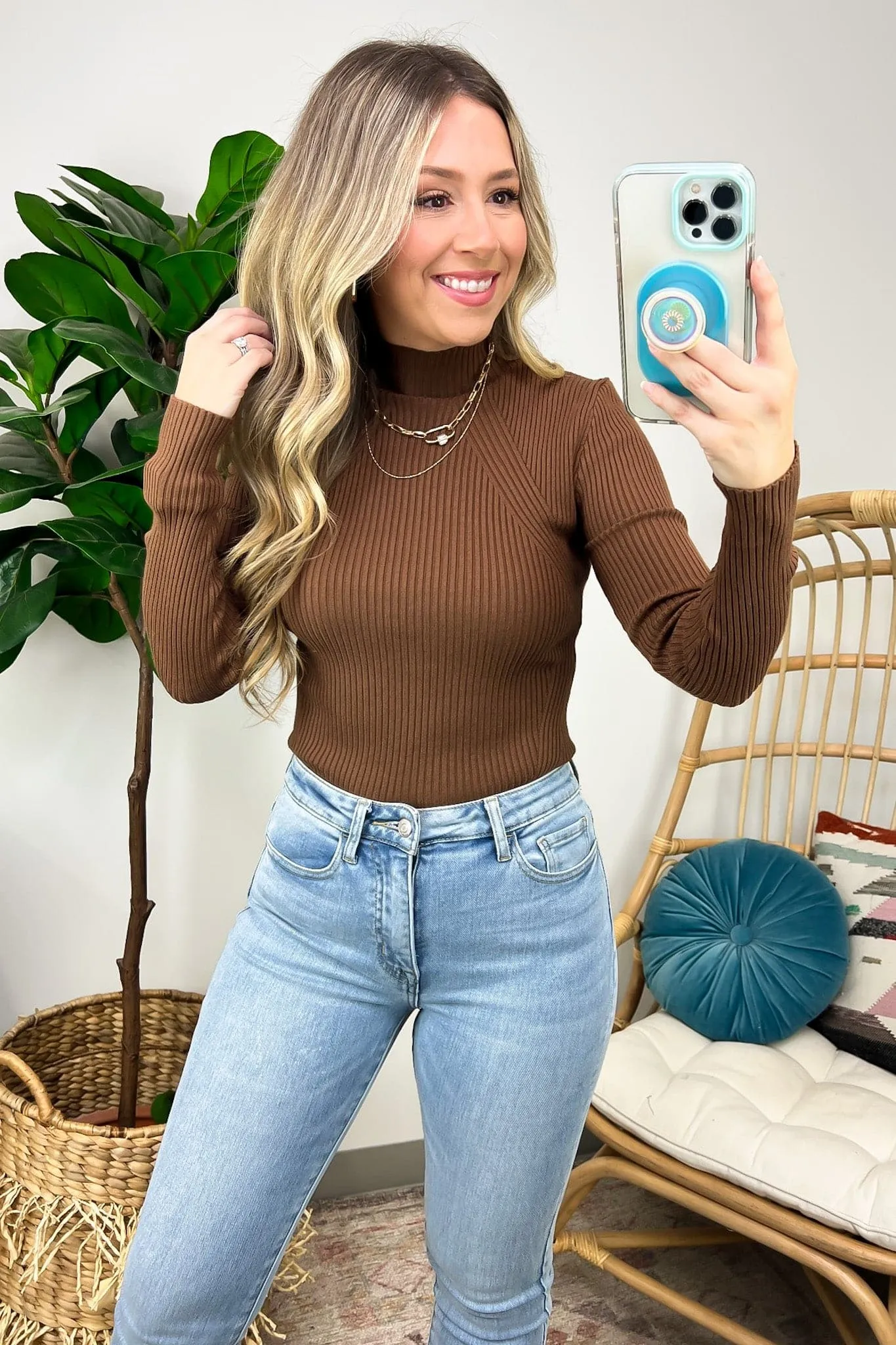Almeidah Mock Neck Ribbed Knit Sweater - FINAL SALE