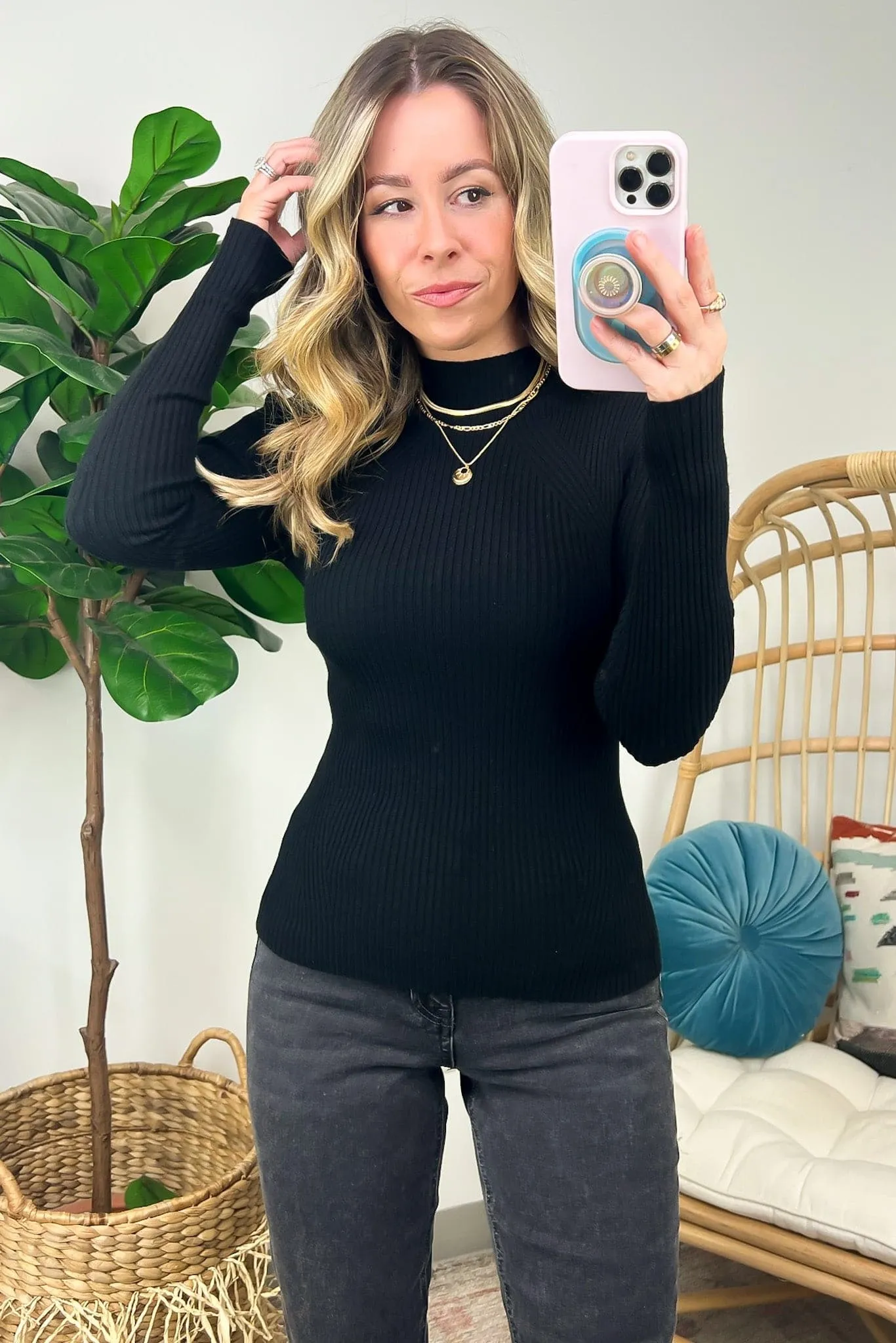 Almeidah Mock Neck Ribbed Knit Sweater - FINAL SALE