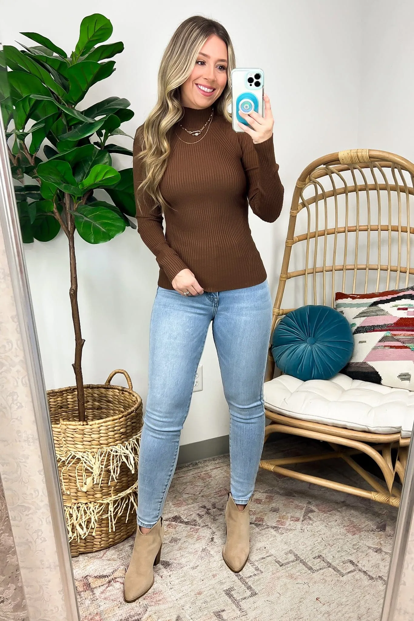 Almeidah Mock Neck Ribbed Knit Sweater - FINAL SALE