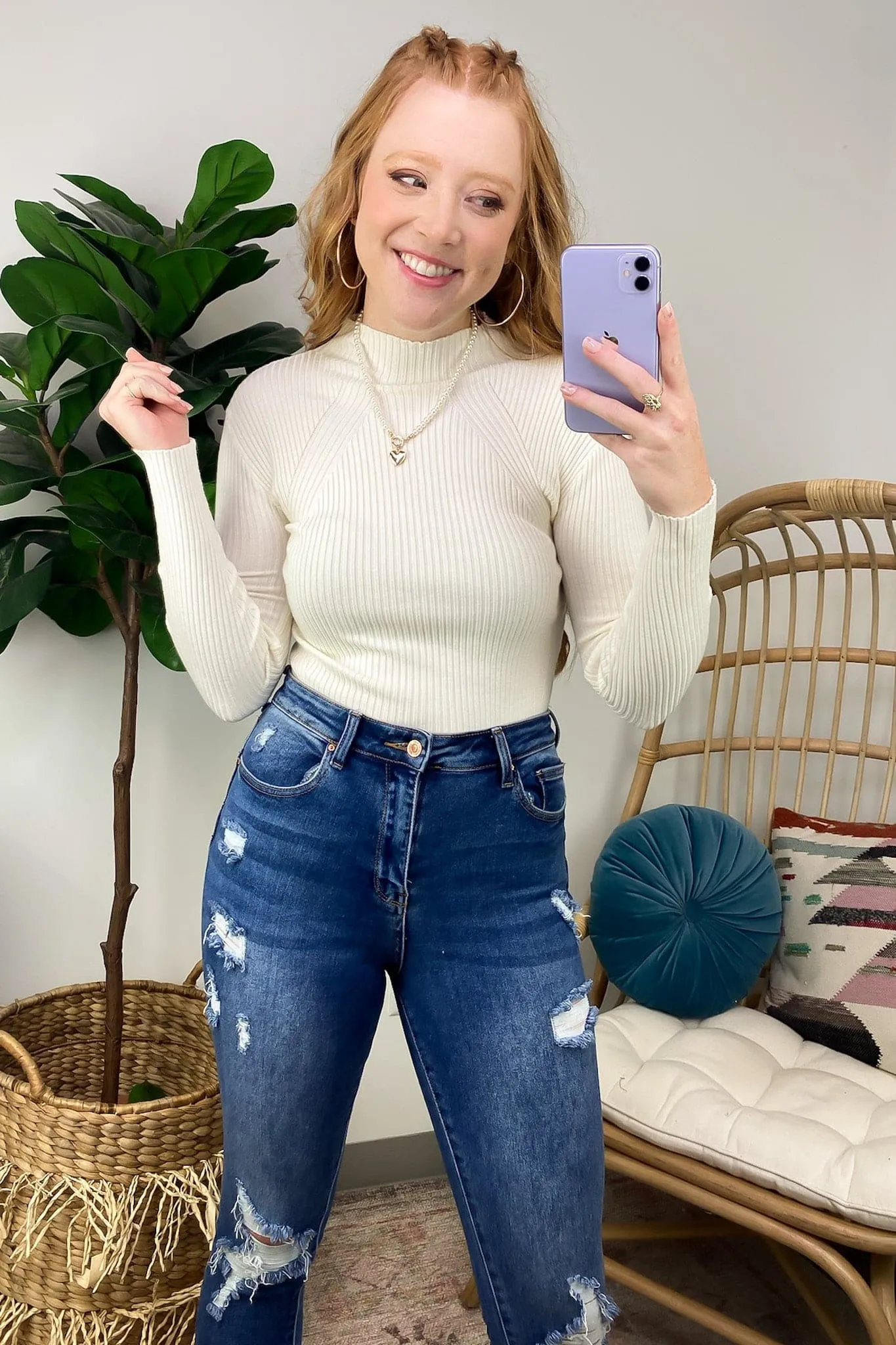 Almeidah Mock Neck Ribbed Knit Sweater - FINAL SALE