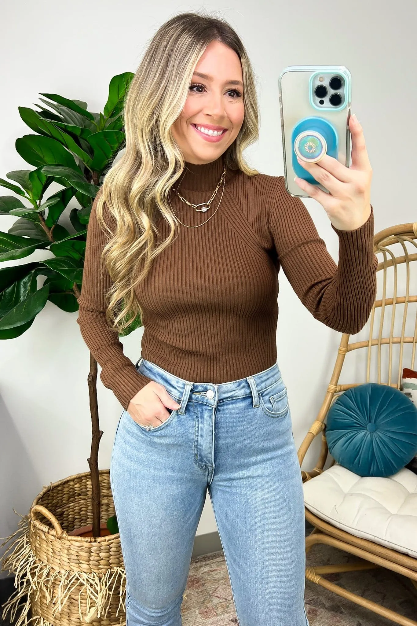 Almeidah Mock Neck Ribbed Knit Sweater - FINAL SALE