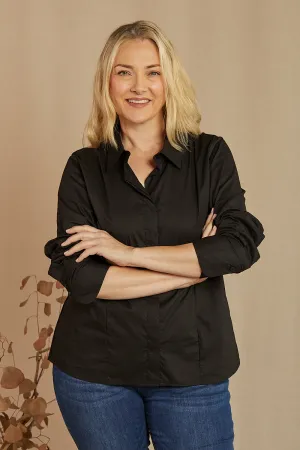 Brinley Poplin Stretch Shirt in Black Adrift