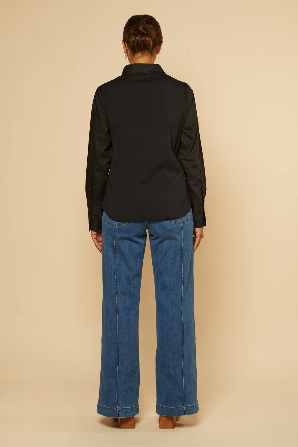 Brinley Poplin Stretch Shirt in Black Adrift