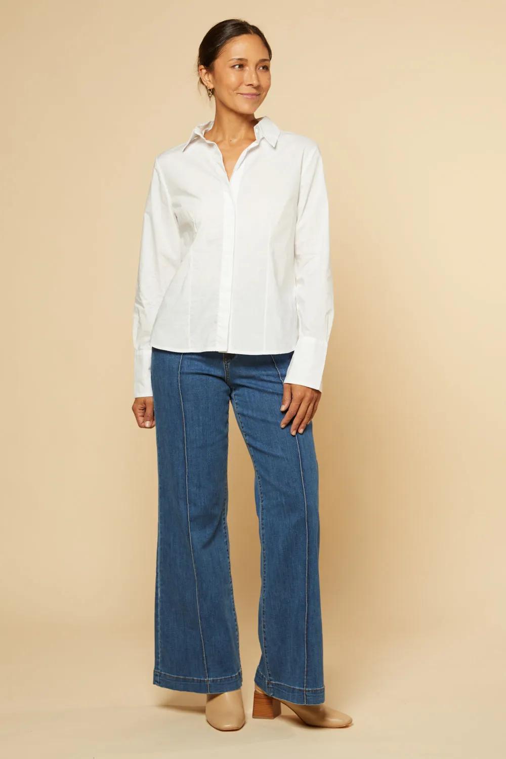Brinley Poplin Stretch Shirt in White Adrift