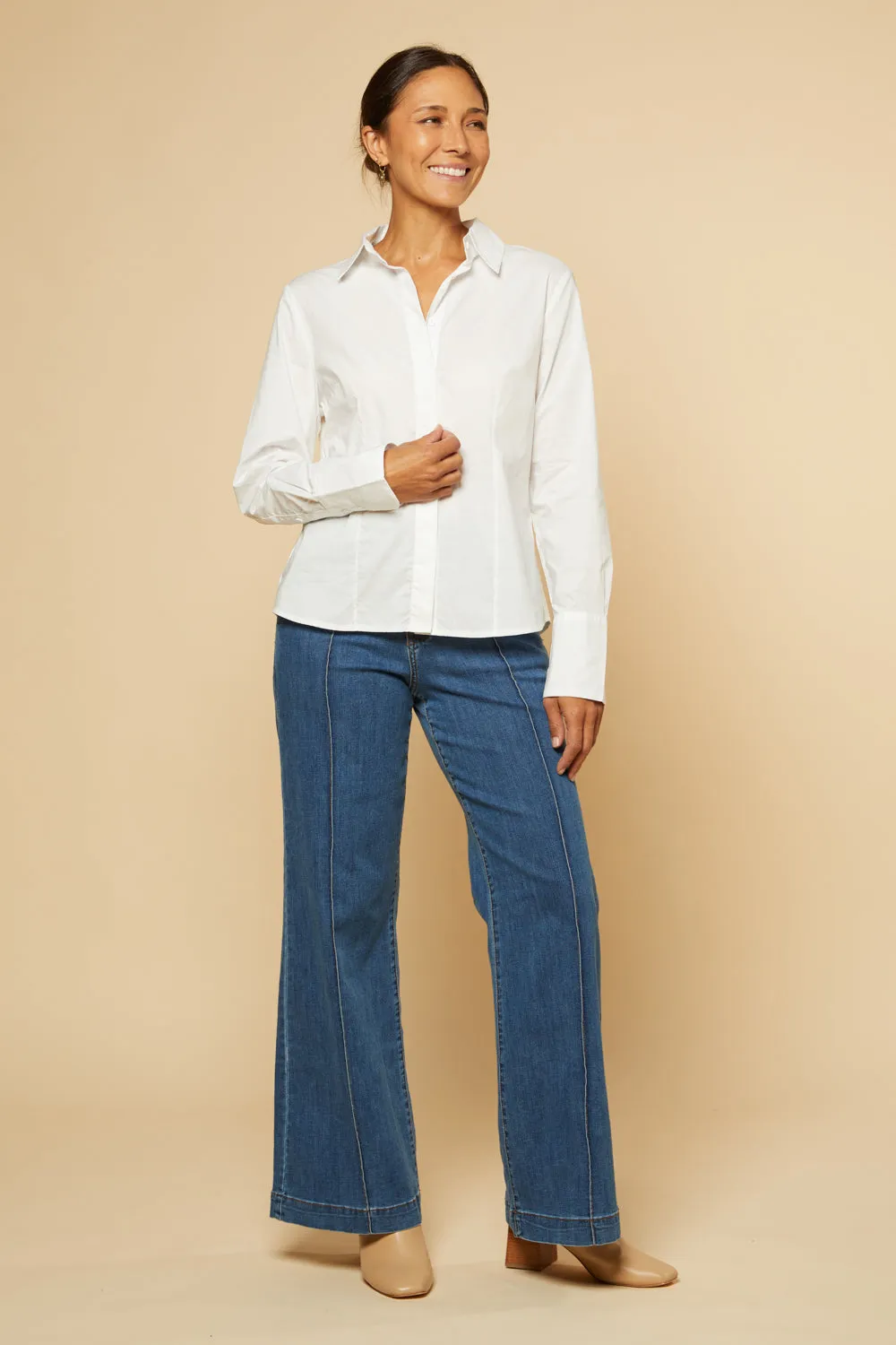 Brinley Poplin Stretch Shirt in White Adrift