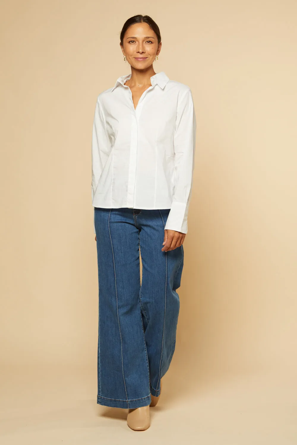 Brinley Poplin Stretch Shirt in White Adrift