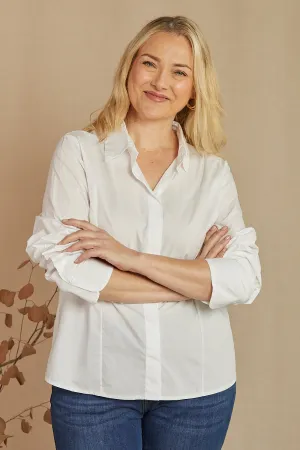 Brinley Poplin Stretch Shirt in White Adrift