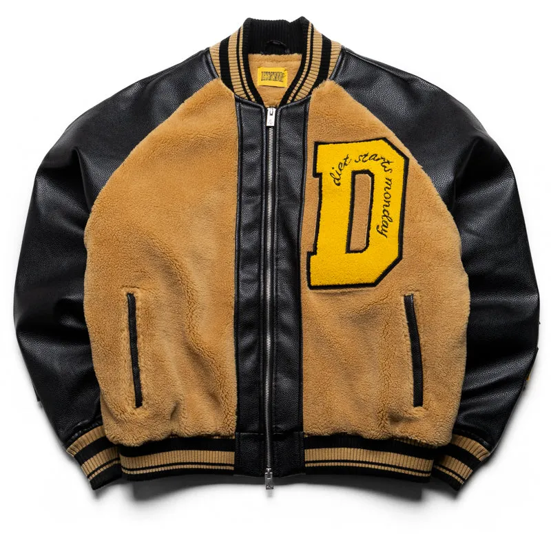 Diet Starts Monday Sherpa Varsity Jacket - Black/Yellow