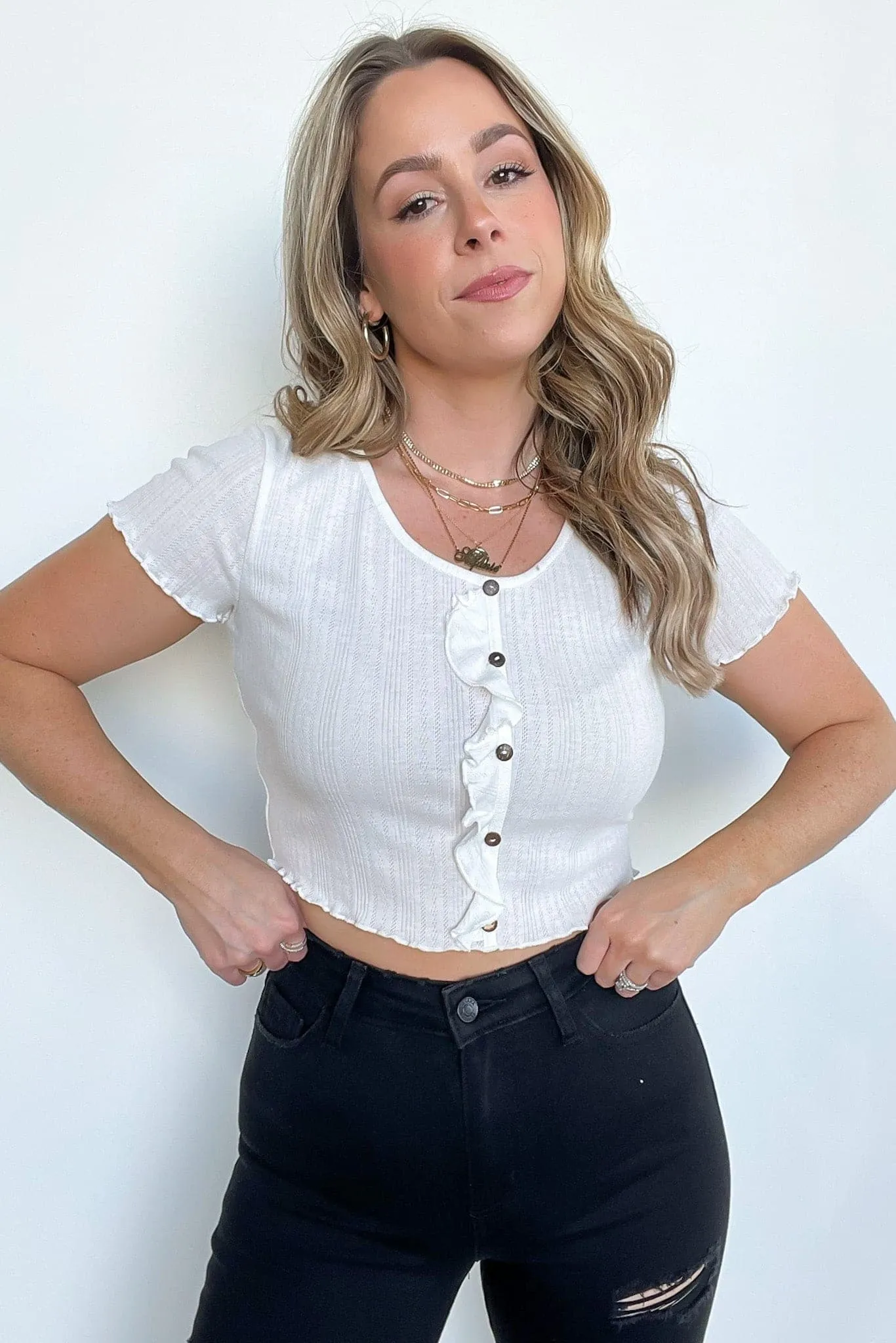 Frills Forever Ruffle Trim Button Top - FINAL SALE