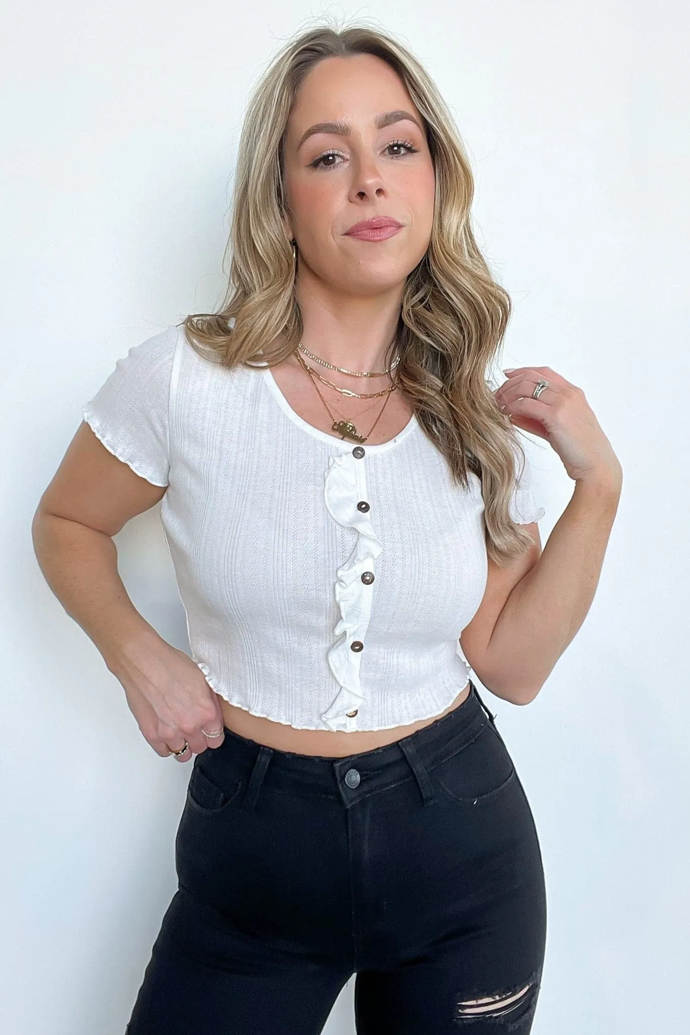 Frills Forever Ruffle Trim Button Top - FINAL SALE