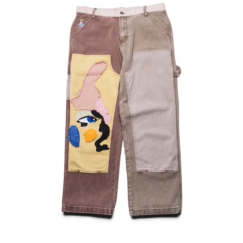 KidSuper Patchwork Face Double Knee Pant - Brown/Multi