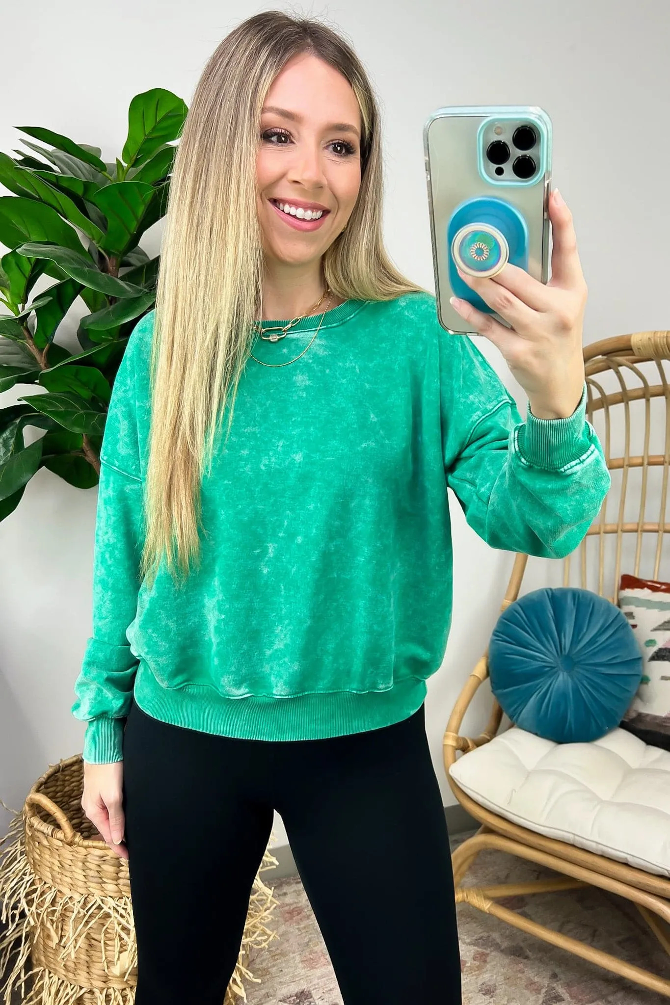 Louetta Acid Wash Boat Neck Pullover - FINAL SALE