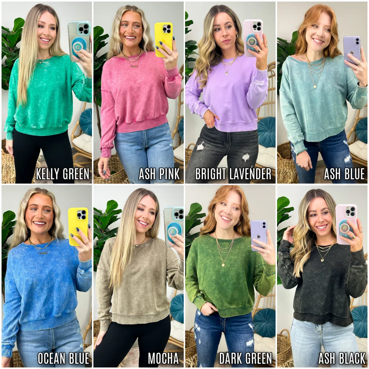 Louetta Acid Wash Boat Neck Pullover - FINAL SALE