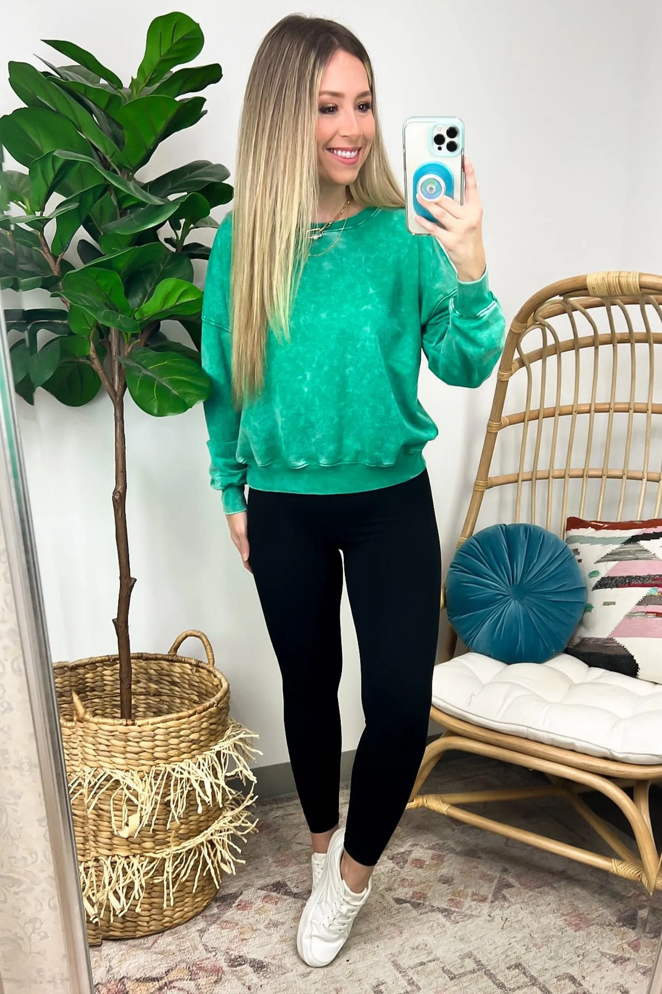 Louetta Acid Wash Boat Neck Pullover - FINAL SALE