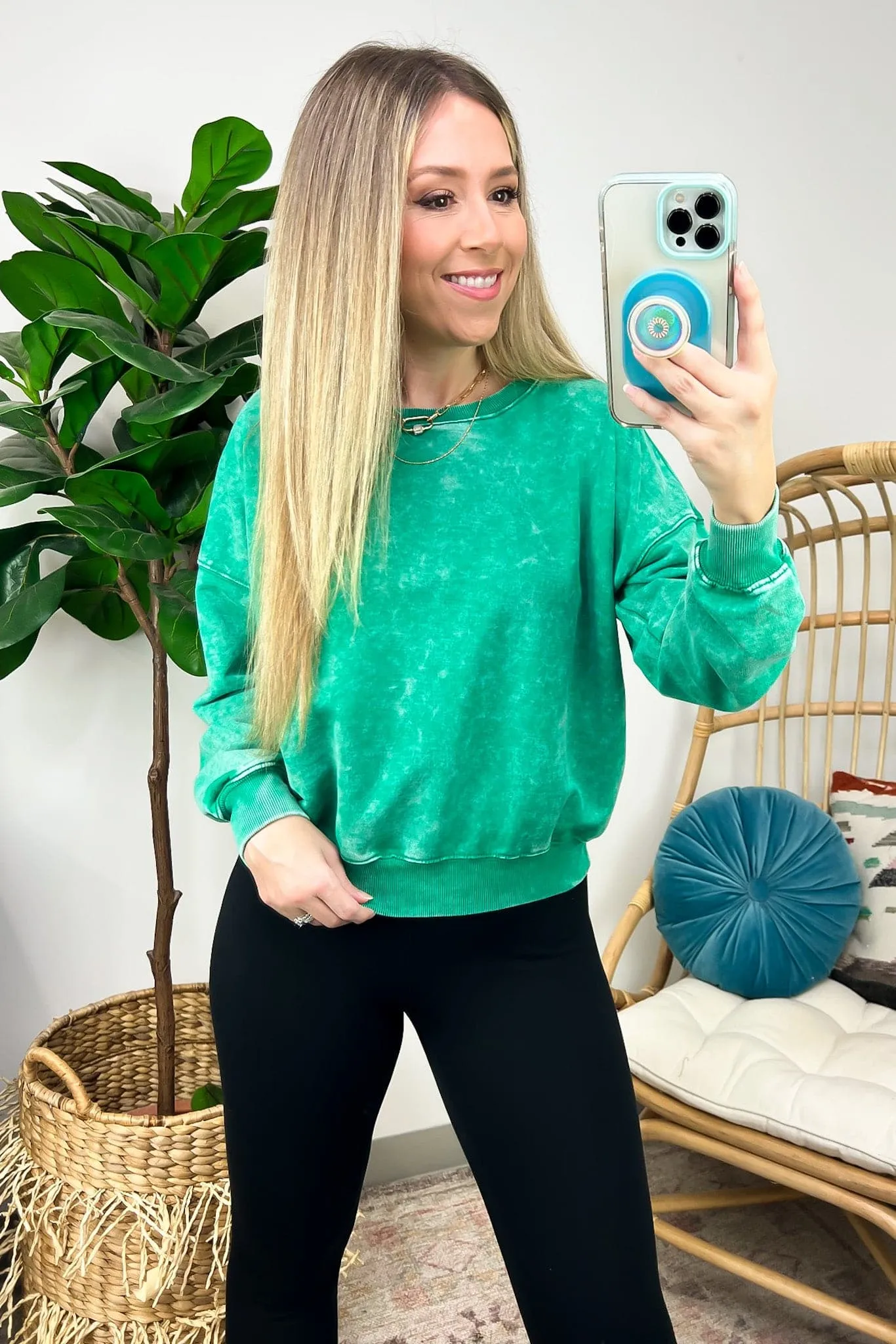 Louetta Acid Wash Boat Neck Pullover - FINAL SALE