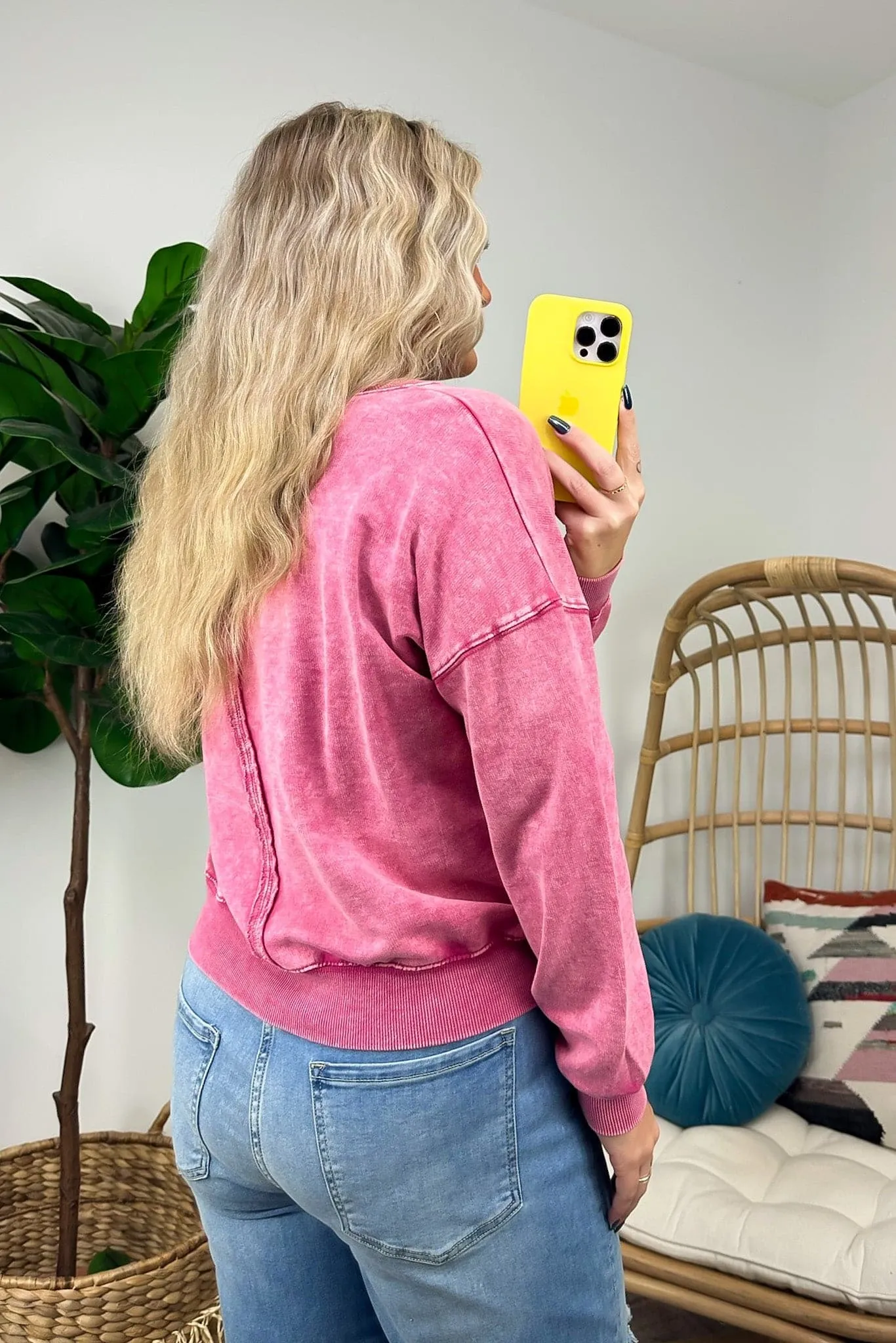 Louetta Acid Wash Boat Neck Pullover - FINAL SALE