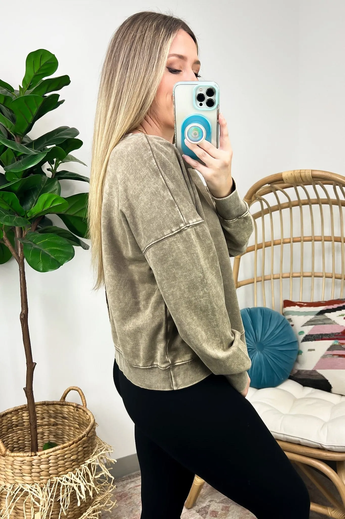 Louetta Acid Wash Boat Neck Pullover - FINAL SALE