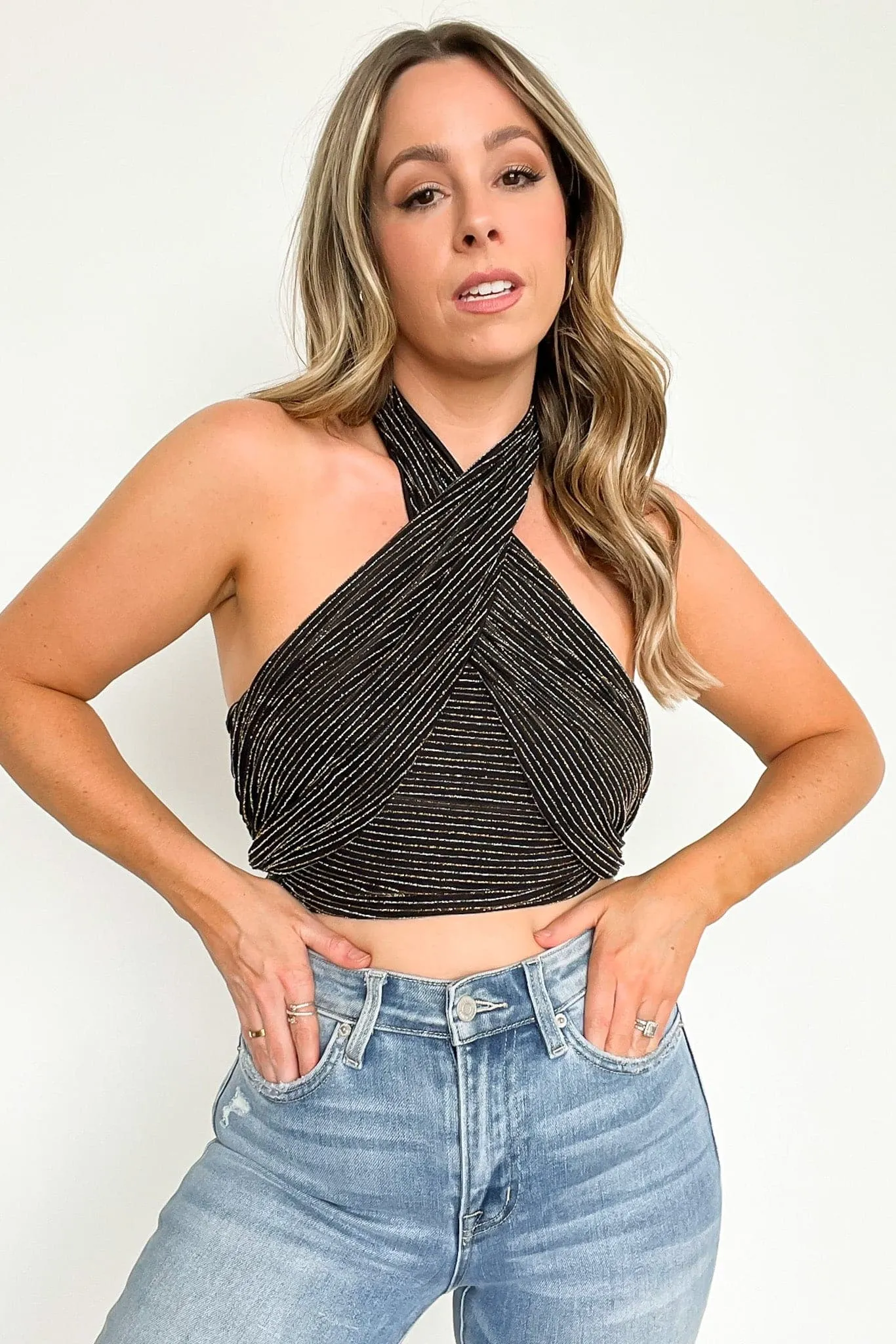 Midnight Moves Lurex Halter Tank Top - FINAL SALE