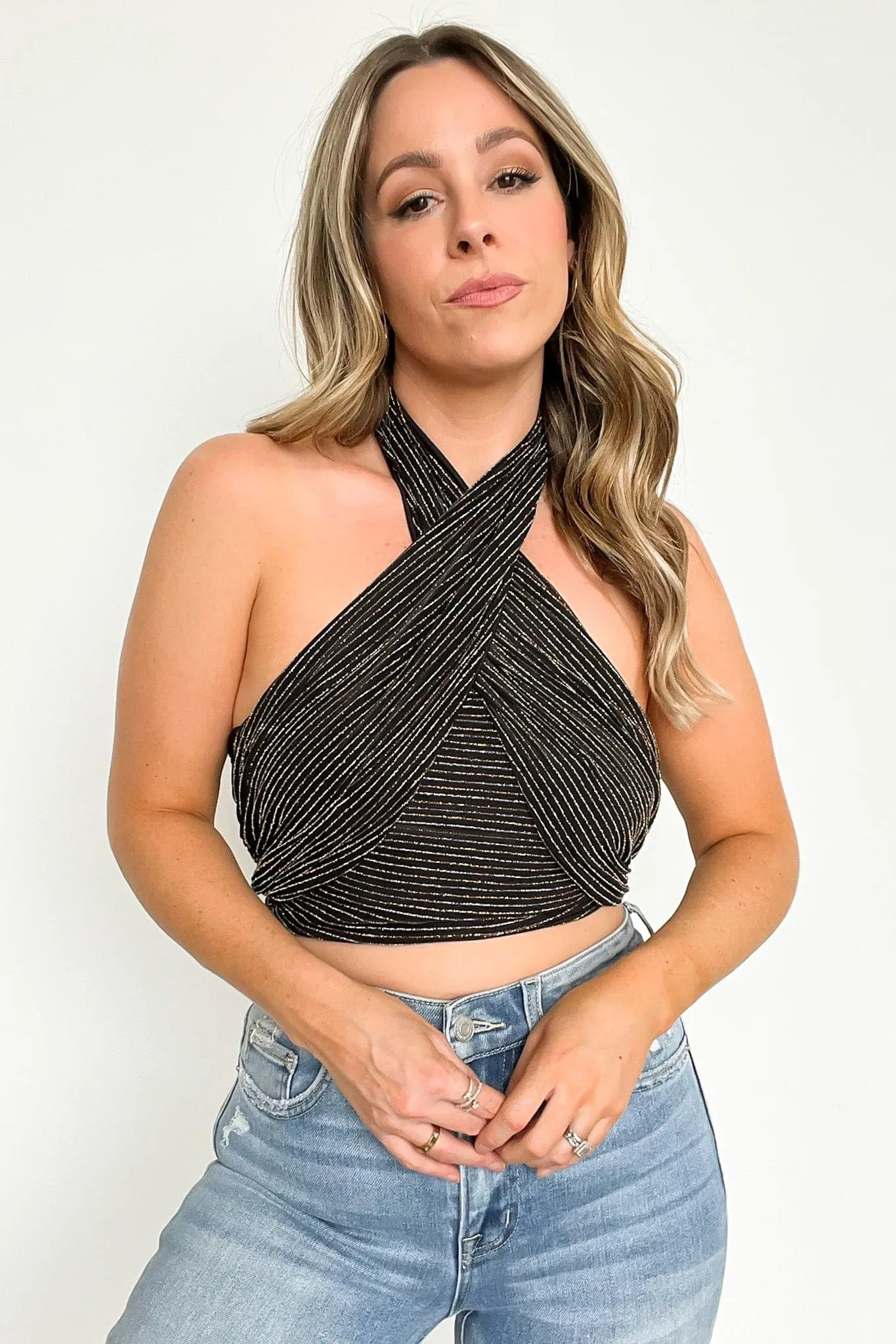Midnight Moves Lurex Halter Tank Top - FINAL SALE