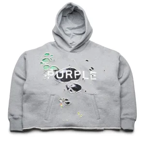 Purple Brand Distressed Cropped Hoodie - Grey