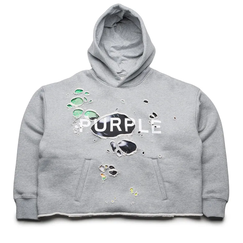 Purple Brand Distressed Cropped Hoodie - Grey