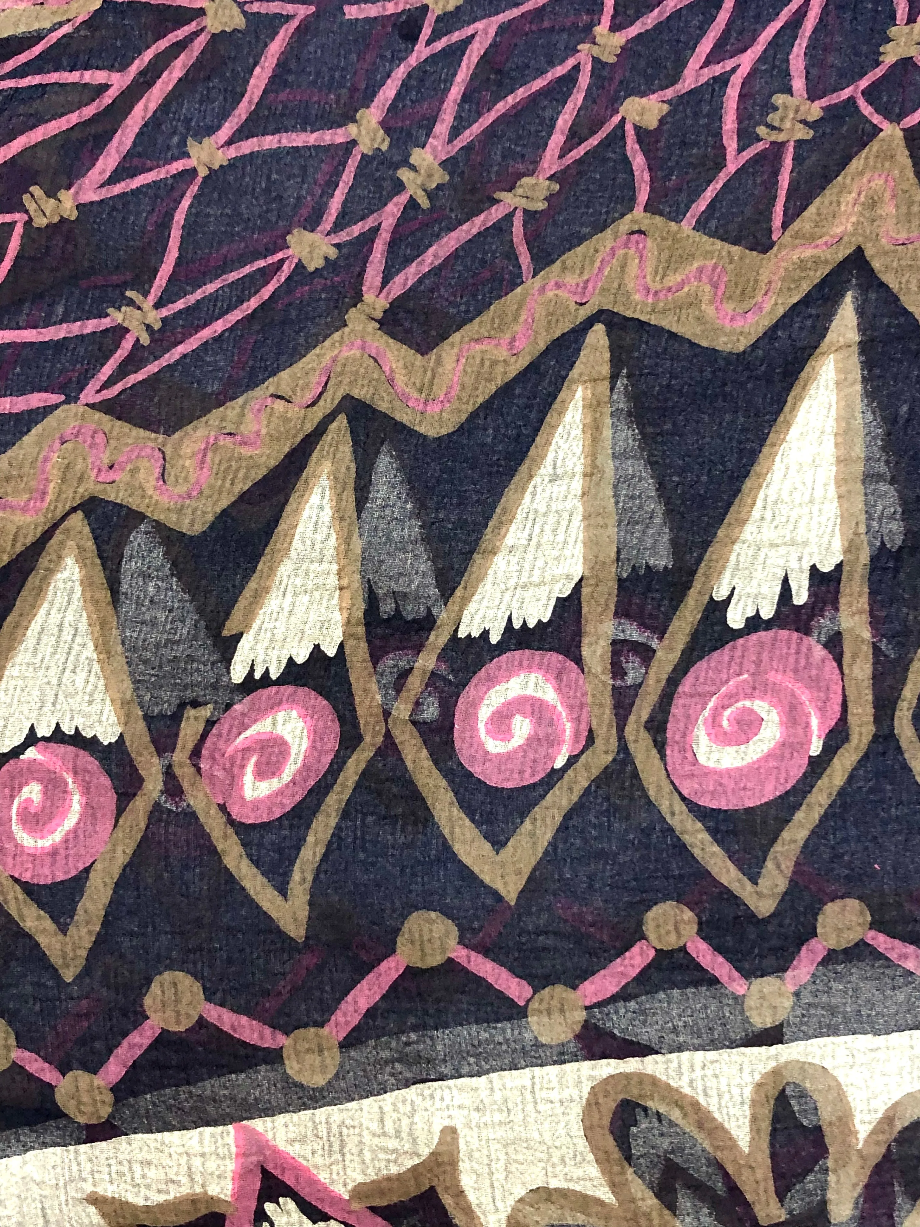 Zandra Rhodes 80s One Shoulder Chiffon Silk Screen Dress